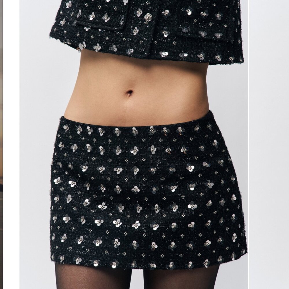 Guizio Halstead Black Sequin Mini Skirt